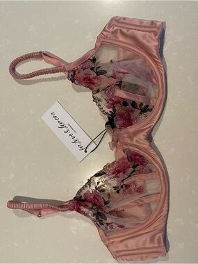 For Love & Lemons Sheer Embroidered Pink Floral Underwire Bra